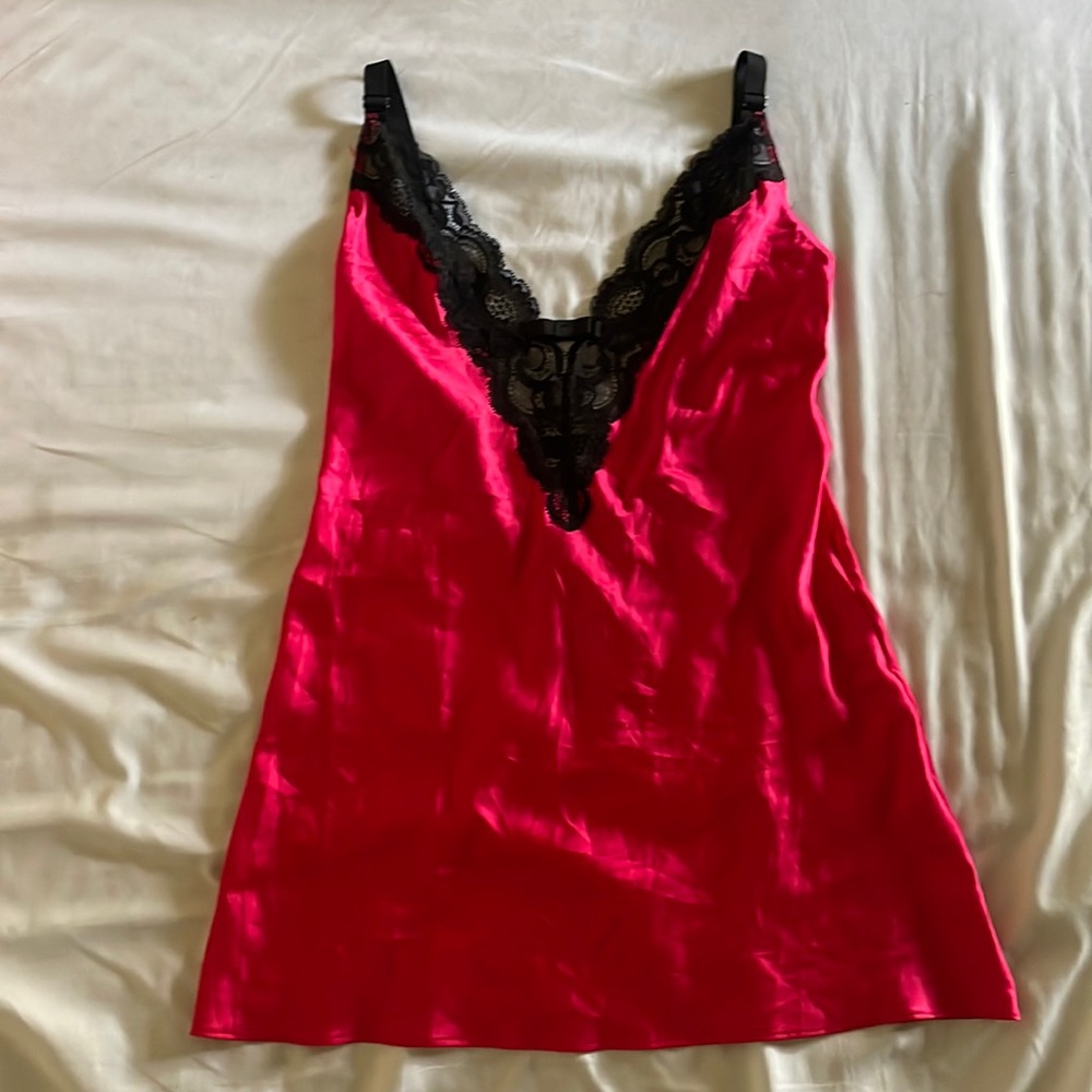 Hot pink Victoria’s Secret Slip with Black Lace Trim